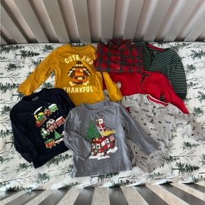 Baby Boy Christmas and Thanksgiving Holiday Santa Festive Shirts Sz 12 Months